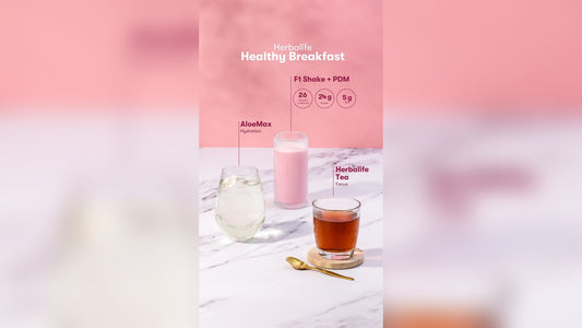 A Herbalife Formula 1 shake made with milk, served as a breakfast meal replacement