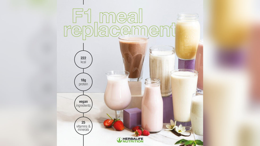 Herbalife Formula 1 shake being prepared with two level scoops of powder and 250 ml of milk in a shaker