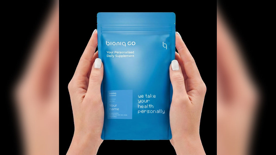Bioniq GO personalised supplement pouch with your name on the pack